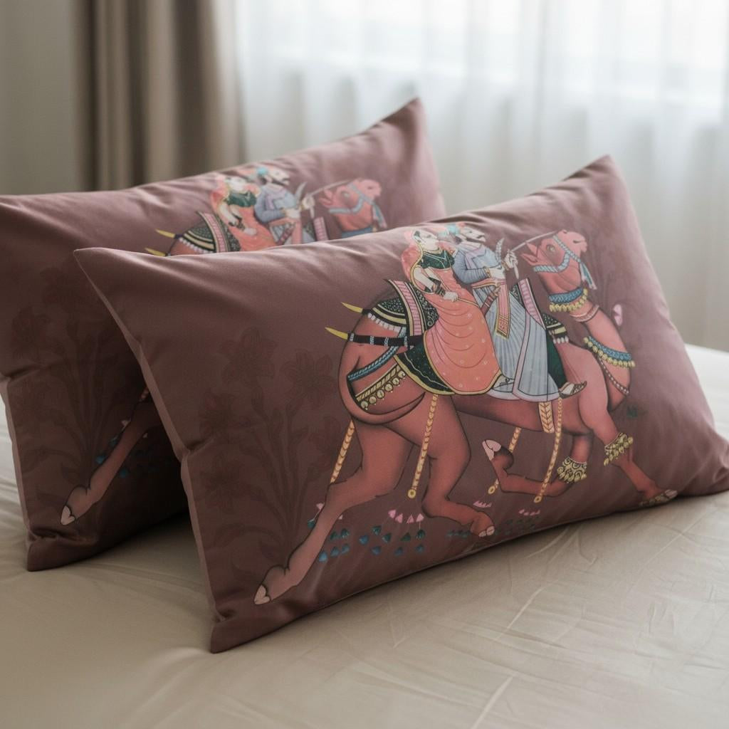 Rajasthani Royal Couple Bedsheet King Size 7D Digital Print with 2 Pillow Covers - 108x108 inch
