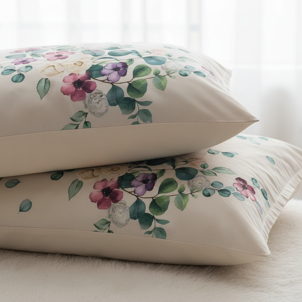 Eucalyptus Floral King Size Bedsheet - 7D Digital Print with 2 Pillow Covers - 108x108 inch