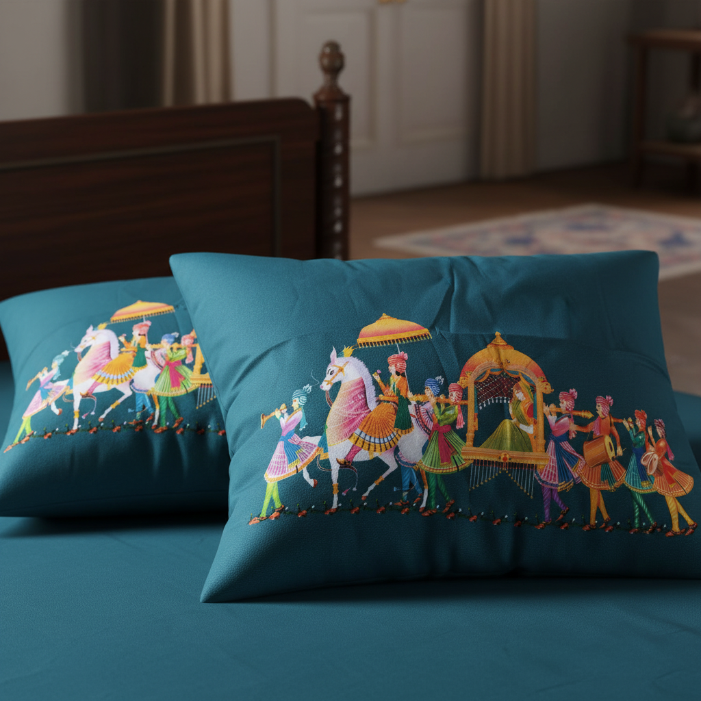 Royal Procession King Size Bedsheet 7D Digital Print with 2 Pillow Covers - 108x108 inch