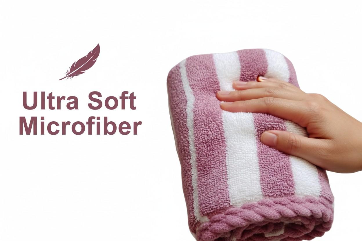 Microfiber Hand Towel | Pink & White Stripes | Ultra Soft (Set of 3 Pcs)