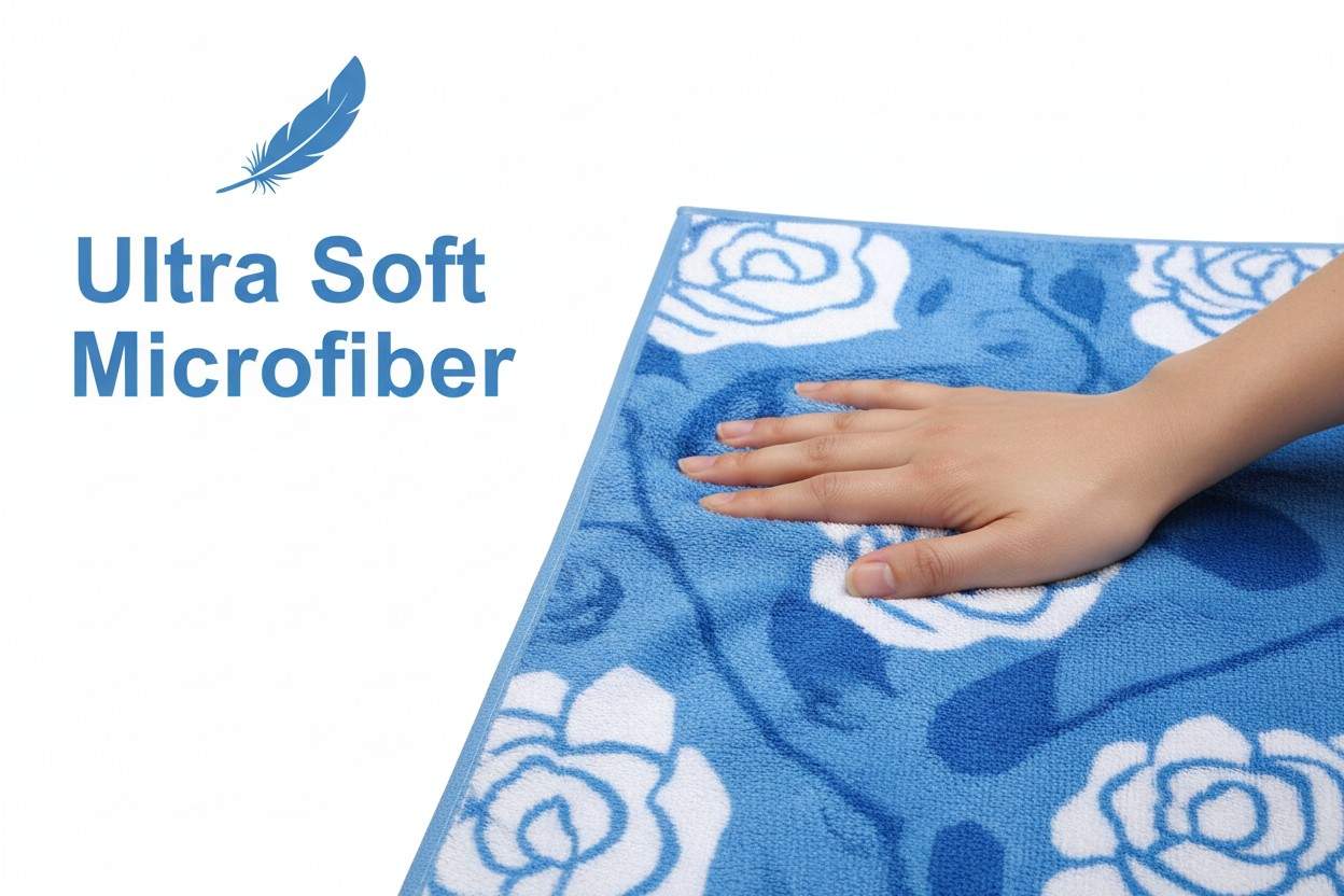 Microfiber Hand Towel | Sky Blue & White Rose Floral Print | Ultra Soft & Quick Dry (Set of 3 Pcs)