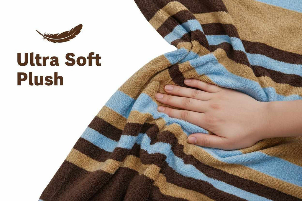 Cotton Bath Towel | Brown, Camel & Sky Blue Stripes | Ultra Soft, Super Absorbent & Quick Dry | Unisex