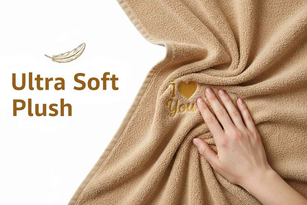 Bath Towel Microfiber | Camel | "I ♥ You" Embroidery | Ultra Soft & Quick Dry | Unisex