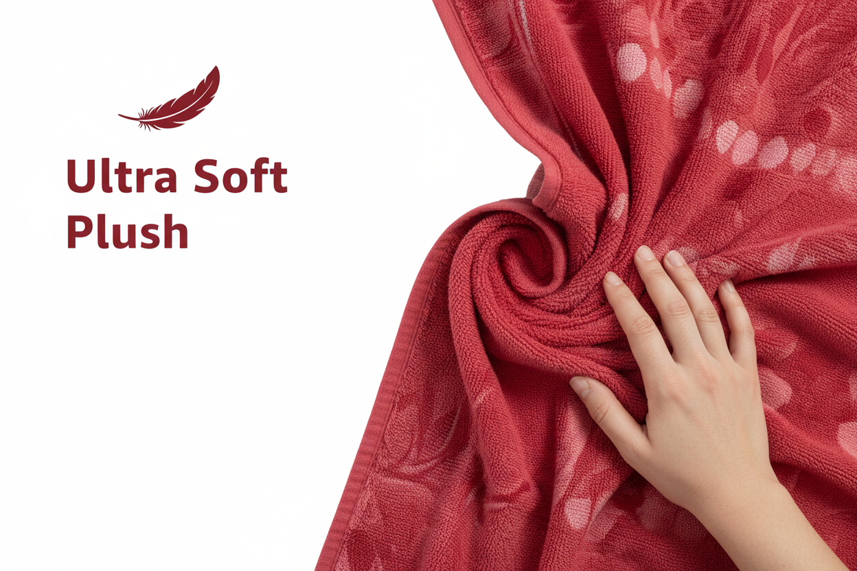 Bath Towel | Red Floral Jacquard | Ultra Soft, Super Absorbent & Quick Dry | Unisex