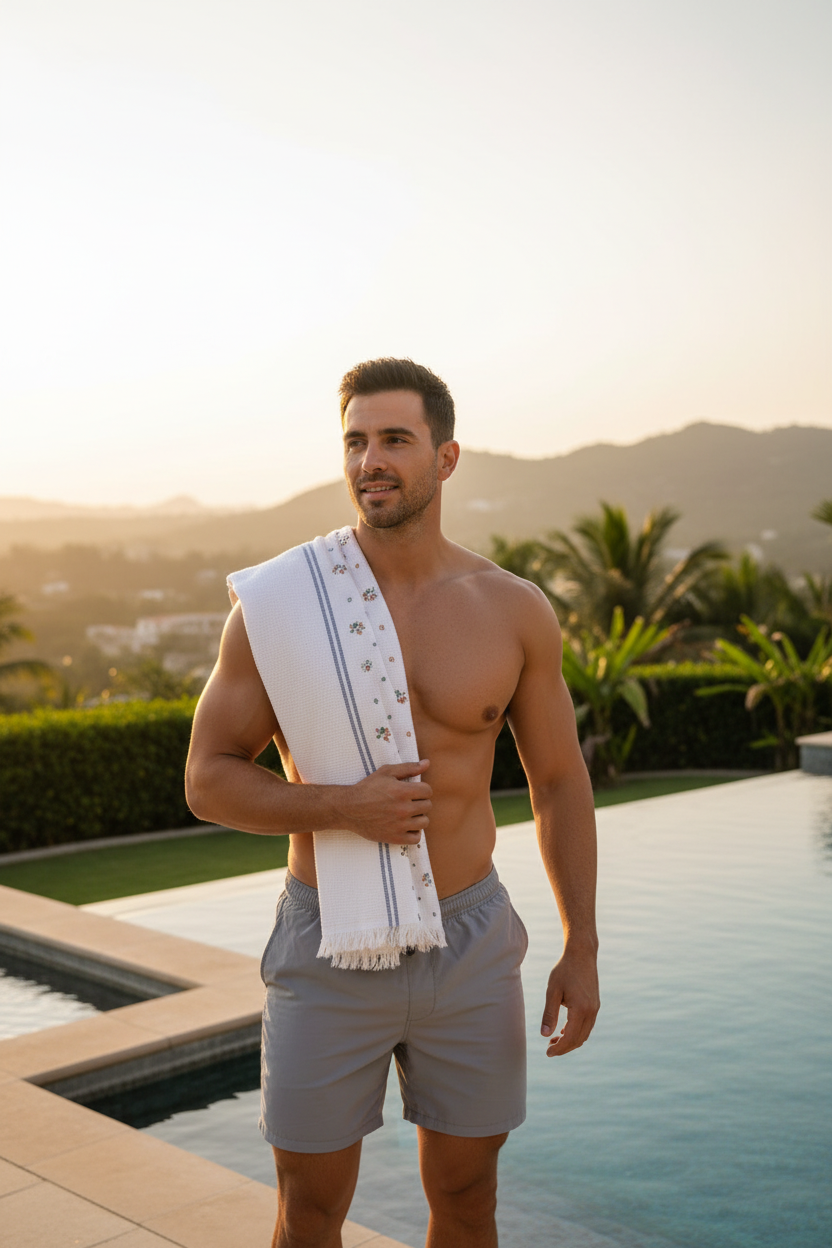 100% Cotton Striped Bath Towel with Fringe | Umbrella