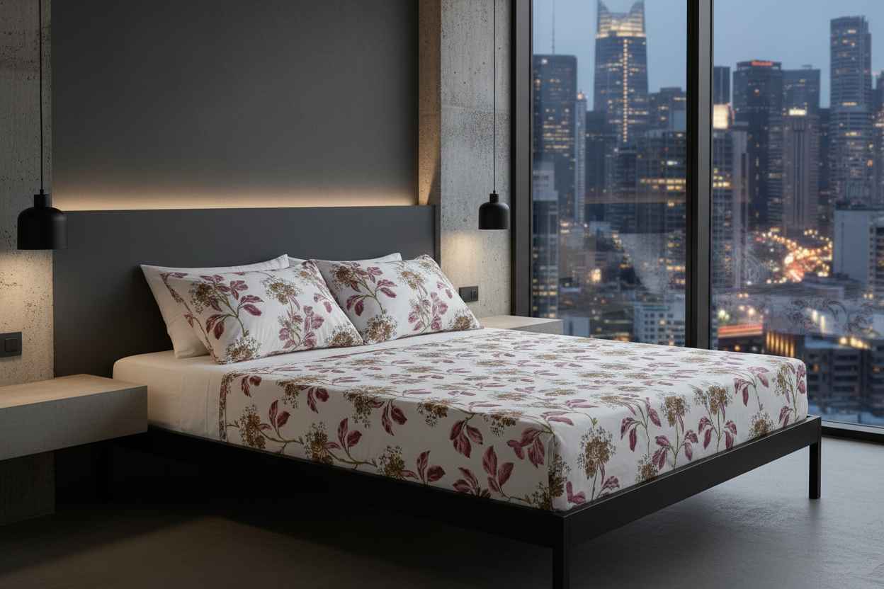 Tulip & Wildflower Botanical Bedsheet Set — White & Magenta