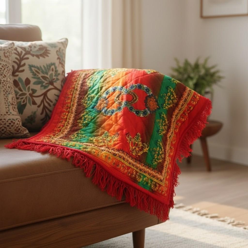 Puja Aasan | Velvet Quilted Sitting Mat | 24x24 Inch | Multicolour Set of 3 Pcs