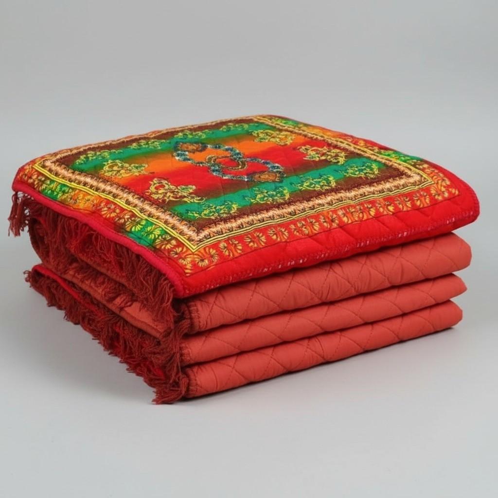 Puja Aasan | Velvet Quilted Sitting Mat | 24x24 Inch | Multicolour Set of 3 Pcs
