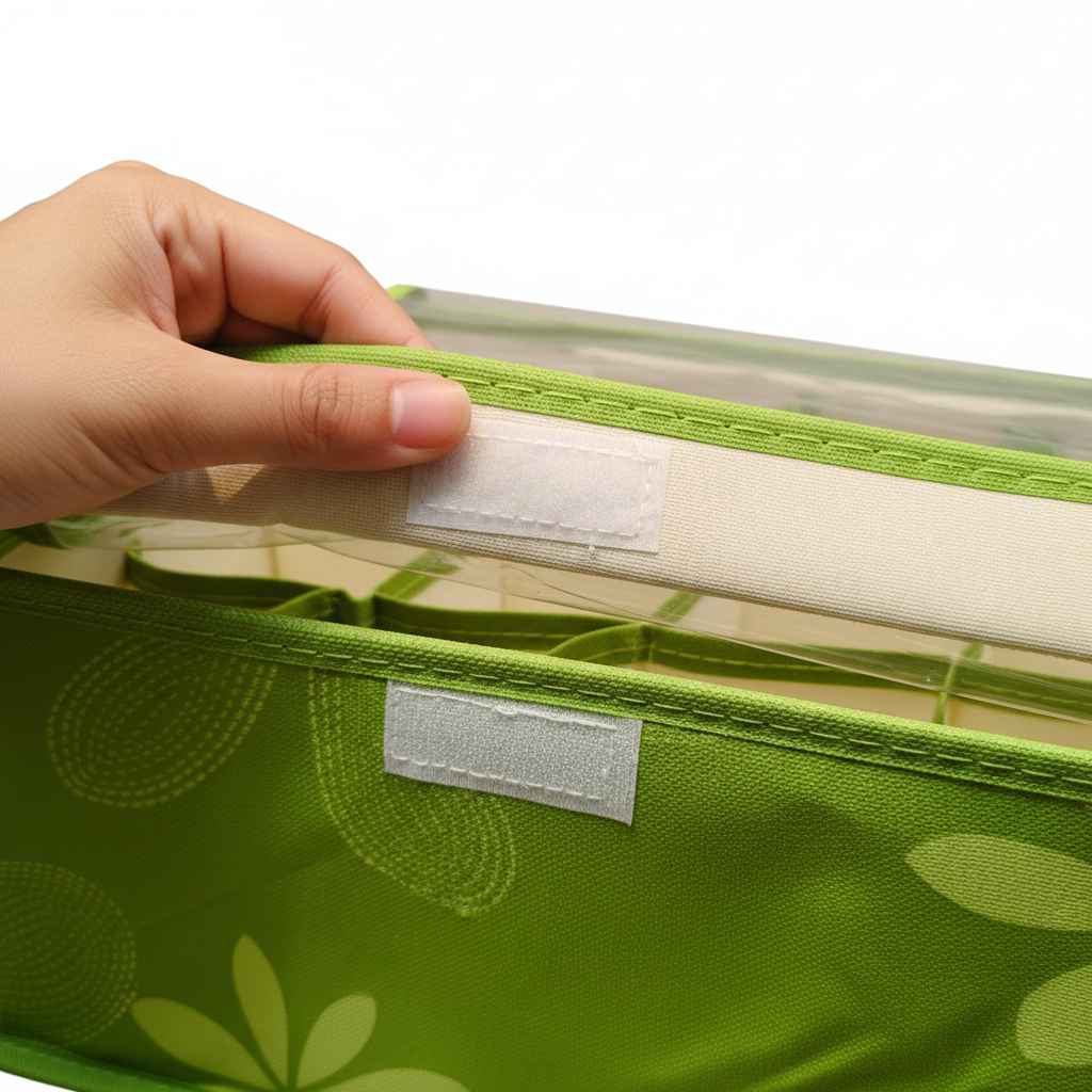 Green Fabric Storage Organizer Box with Transparent Lid | Foldable Drawer Organizer
