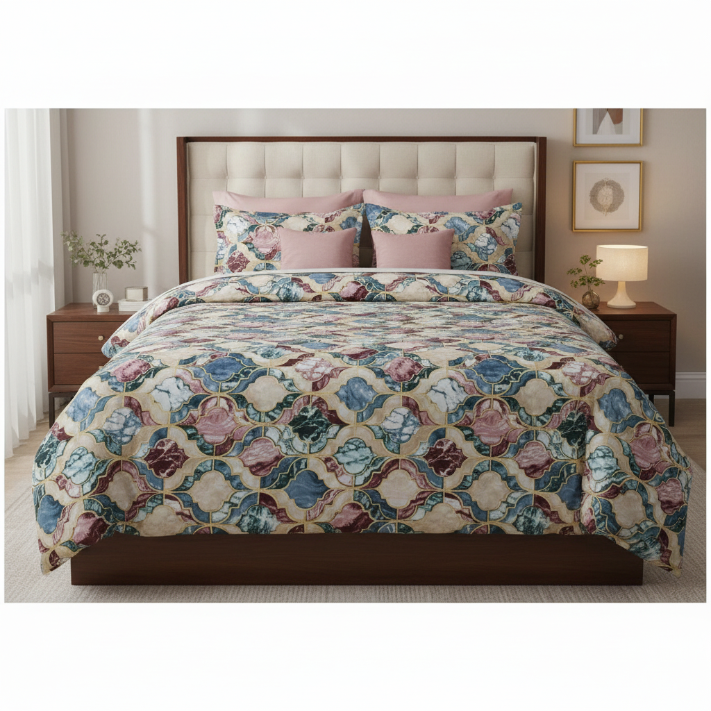 Bedsheet Set with Pillow Covers -| Premium Quatrefoil Marbled Pattern with Premium Packing