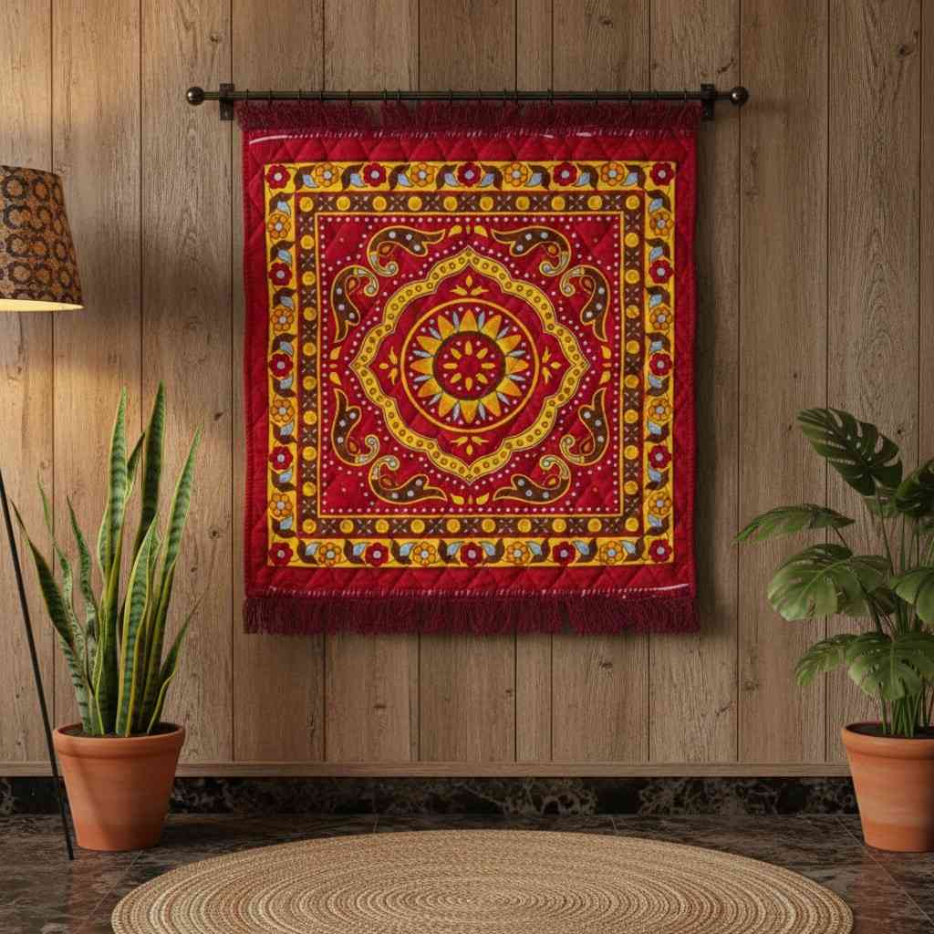 Puja Aasan | Velvet Quilted Sitting Mat | 24x24 Inch | Multicolour Set of 3 Pcs