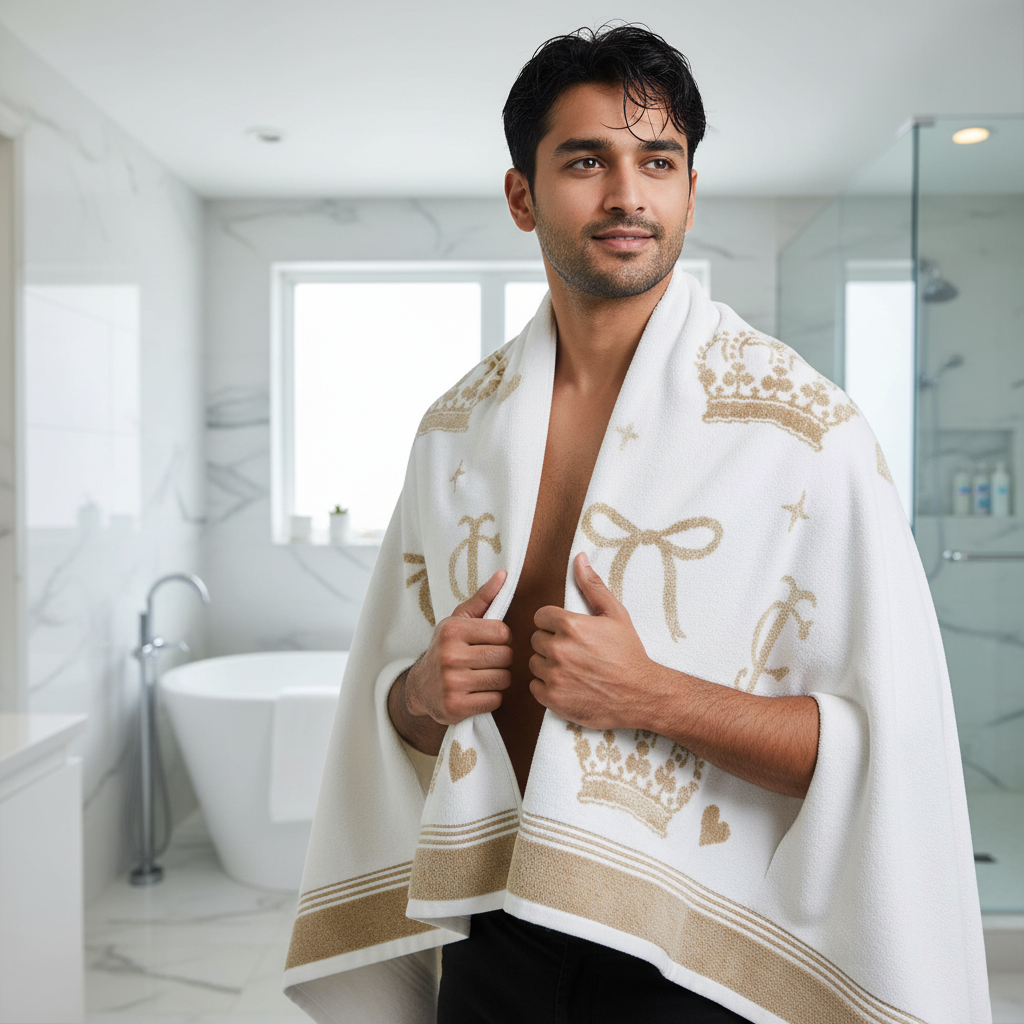 White Gold Embroidered Royal Bath Towel for Unisex | Luxury Premium