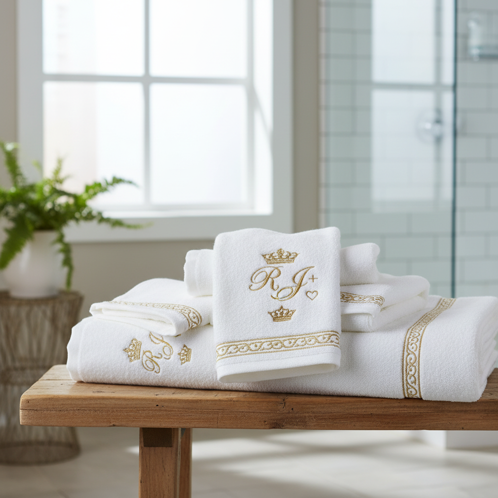White Gold Embroidered Royal Bath Towel for Unisex | Luxury Premium