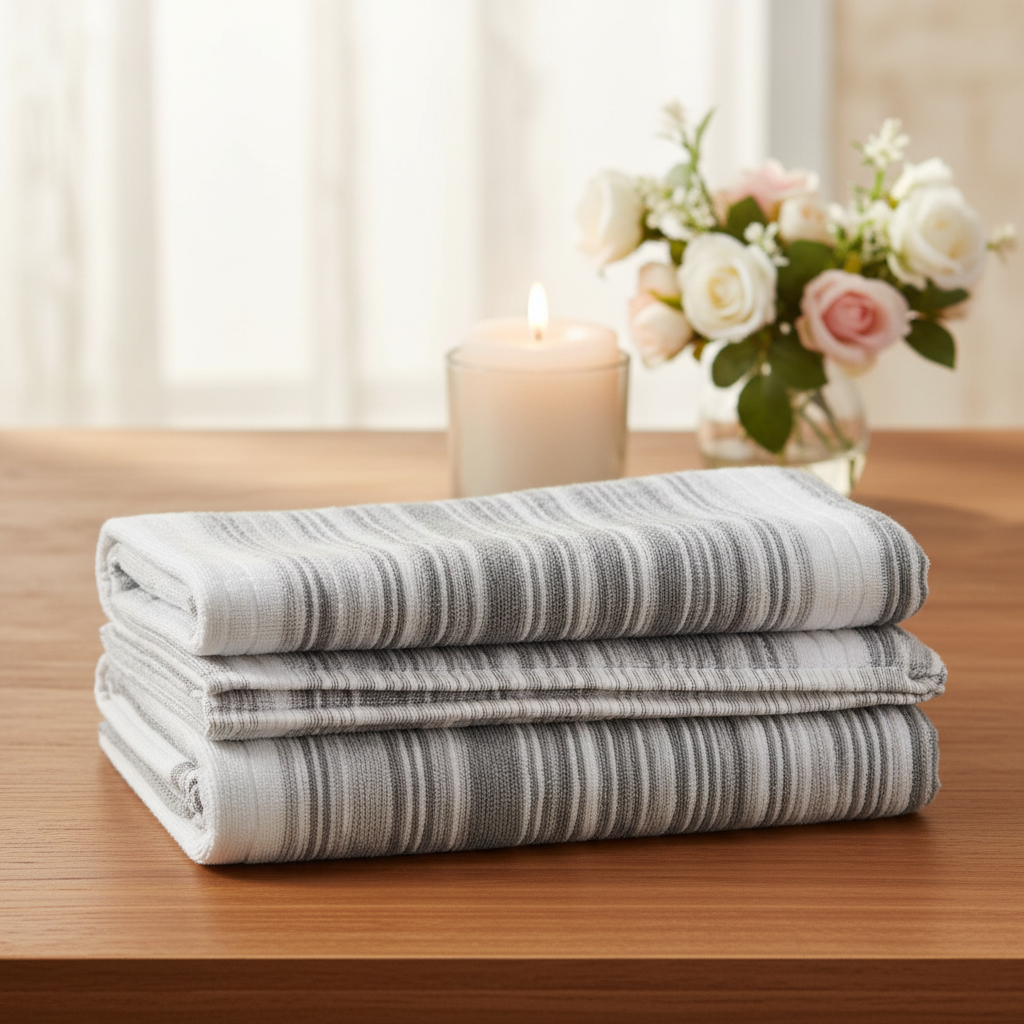 White Grey Striped Full Size Bath Towel for Unisex | Premium Absorbent