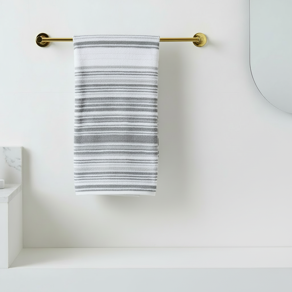 White Grey Striped Full Size Bath Towel for Unisex | Premium Absorbent