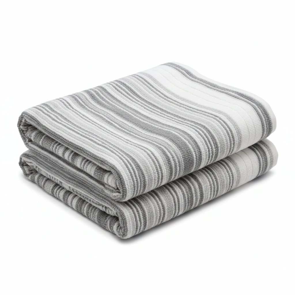 White Grey Striped Full Size Bath Towel for Unisex | Premium Absorbent