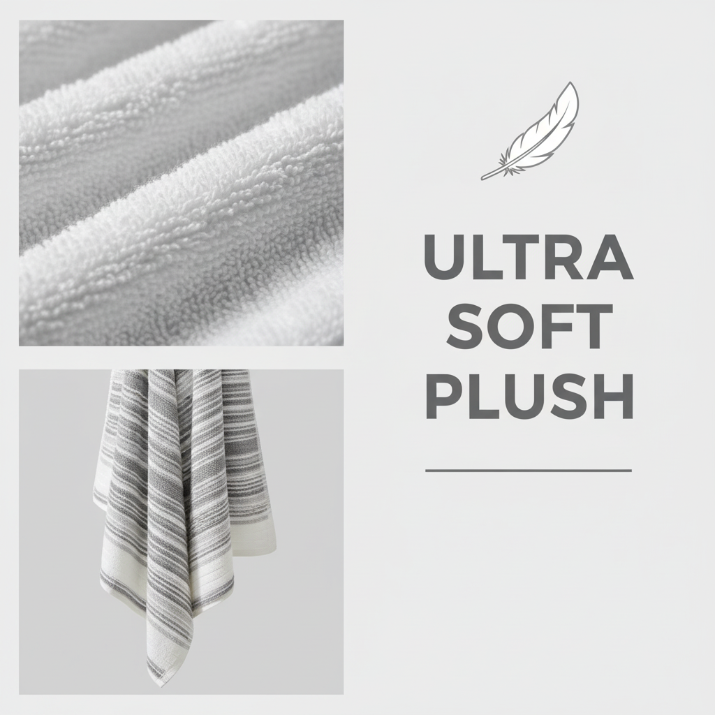 White Grey Striped Full Size Bath Towel for Unisex | Premium Absorbent