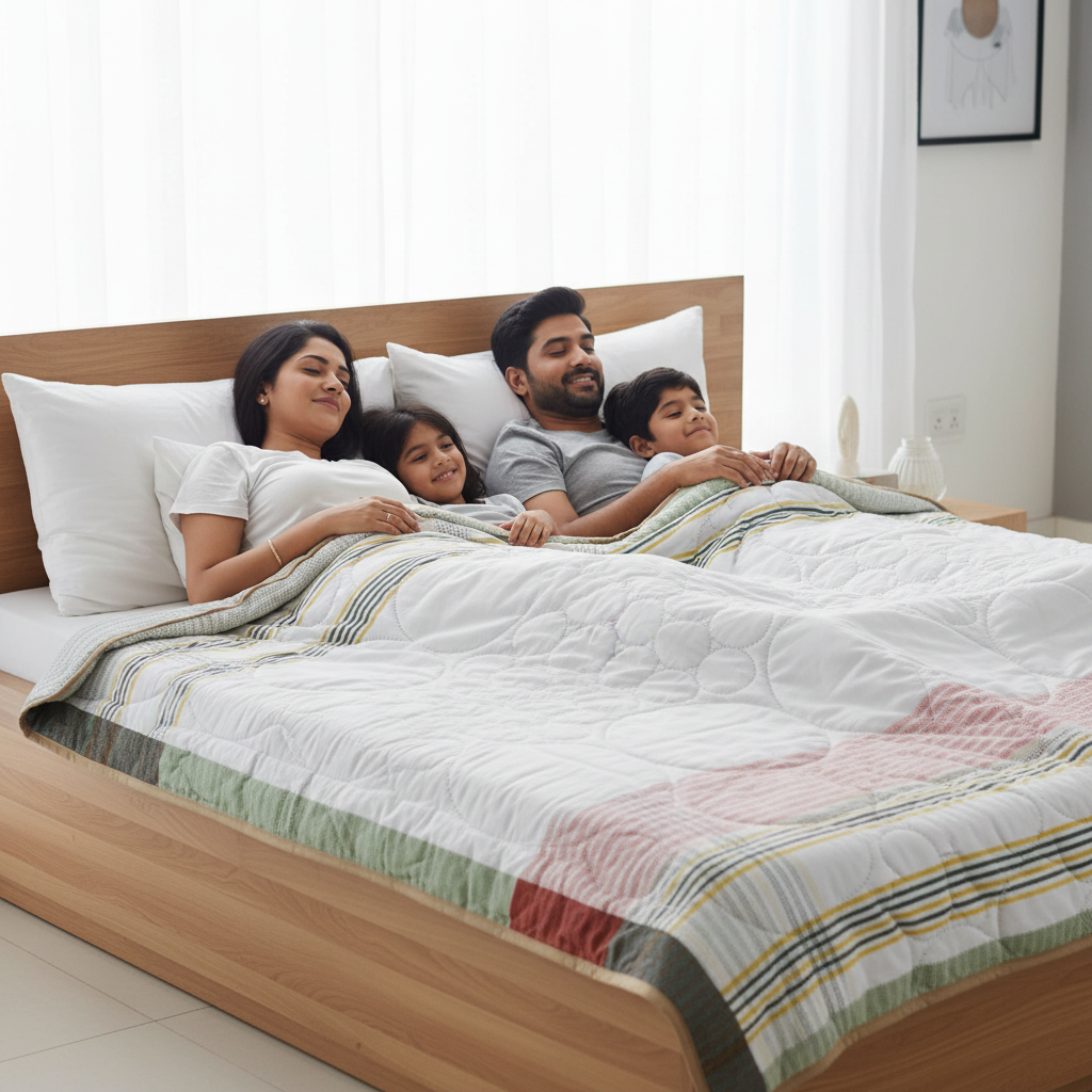 Summer Comforter  White Striped Border Double Bed | Elegant Quilted Bedding