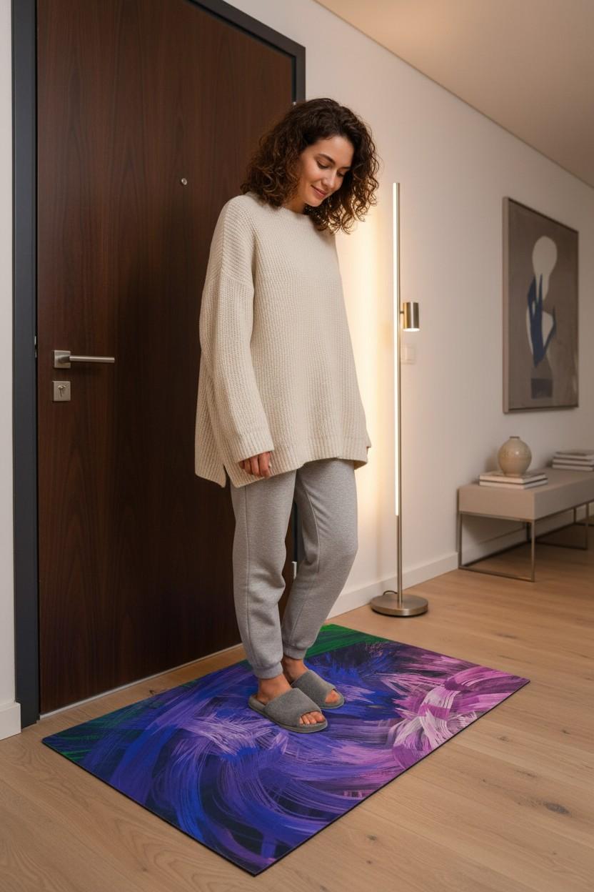 Door Mat | Abstract Brush Stroke Print | Anti-Slip | Multicolour Set of 3 Pcs