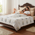 Summer Comforter | White Yellow Floral Double Bed  Elegant Quilted Bedding