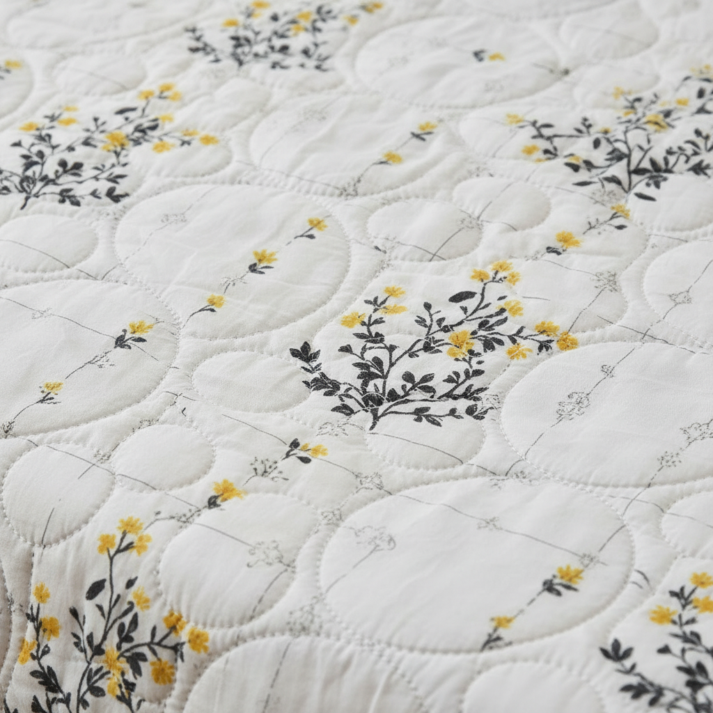 Summer Comforter | White Yellow Floral Double Bed  Elegant Quilted Bedding